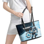 Custom Sharks Leather Tote Bag Fish Mascot With Aboriginal Indigenous