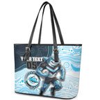 Custom Sharks Leather Tote Bag Fish Mascot With Aboriginal Indigenous