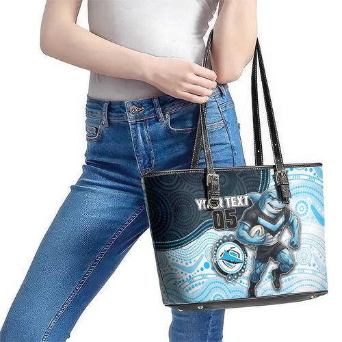 Custom Sharks Leather Tote Bag Fish Mascot With Aboriginal Indigenous