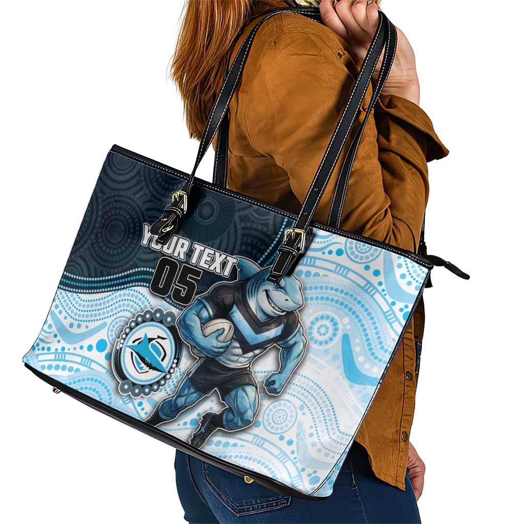 Custom Sharks Leather Tote Bag Fish Mascot With Aboriginal Indigenous