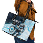 Custom Sharks Leather Tote Bag Fish Mascot With Aboriginal Indigenous