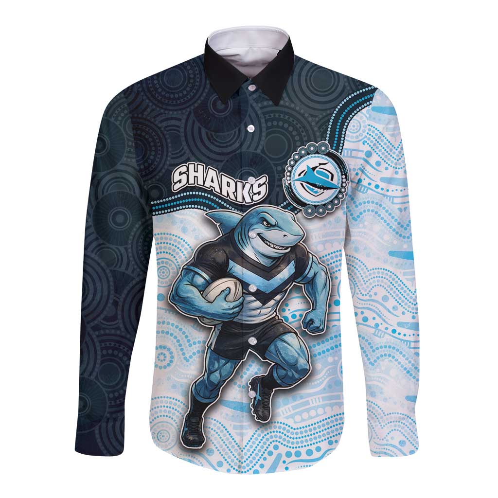 Custom Sharks Long Sleeve Button Shirt Fish Mascot With Aboriginal Indigenous