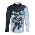 Custom Sharks Long Sleeve Button Shirt Fish Mascot With Aboriginal Indigenous