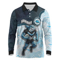 Custom Sharks Long Sleeve Polo Shirt Fish Mascot With Aboriginal Indigenous