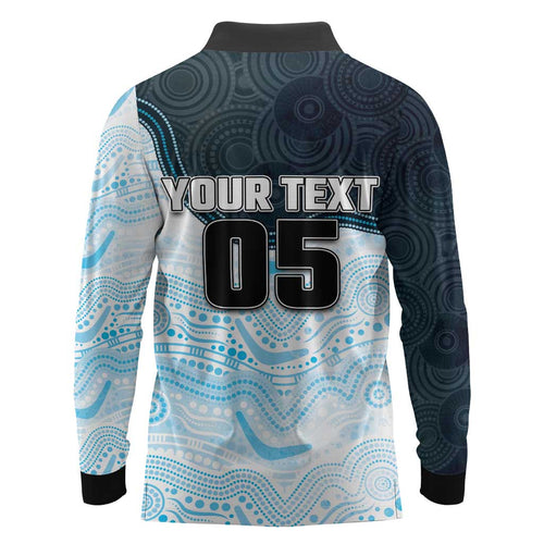 Custom Sharks Long Sleeve Polo Shirt Fish Mascot With Aboriginal Indigenous