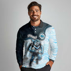 Custom Sharks Long Sleeve Polo Shirt Fish Mascot With Aboriginal Indigenous