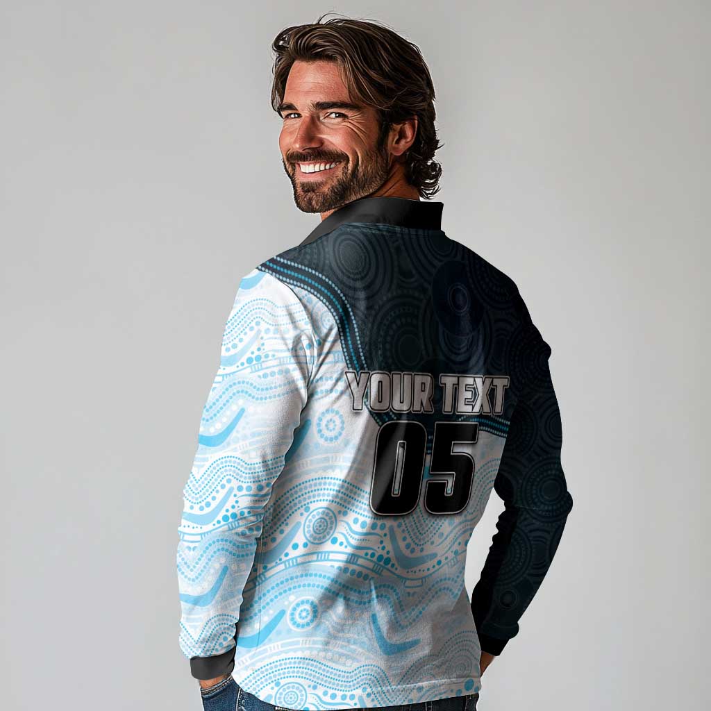 Custom Sharks Long Sleeve Polo Shirt Fish Mascot With Aboriginal Indigenous