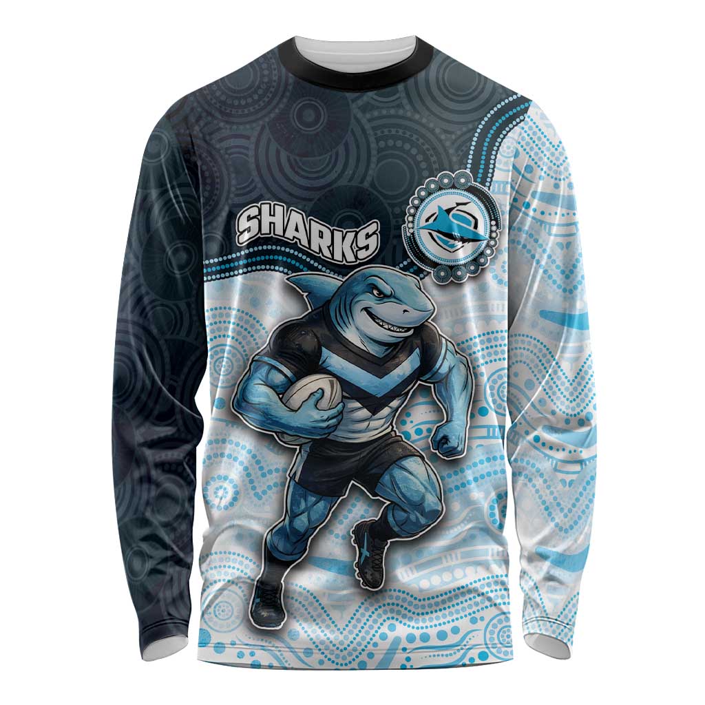 Custom Sharks Long Sleeve Shirt Fish Mascot With Aboriginal Indigenous