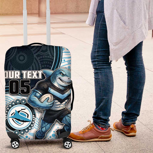 Custom Sharks Luggage Cover Fish Mascot With Aboriginal Indigenous