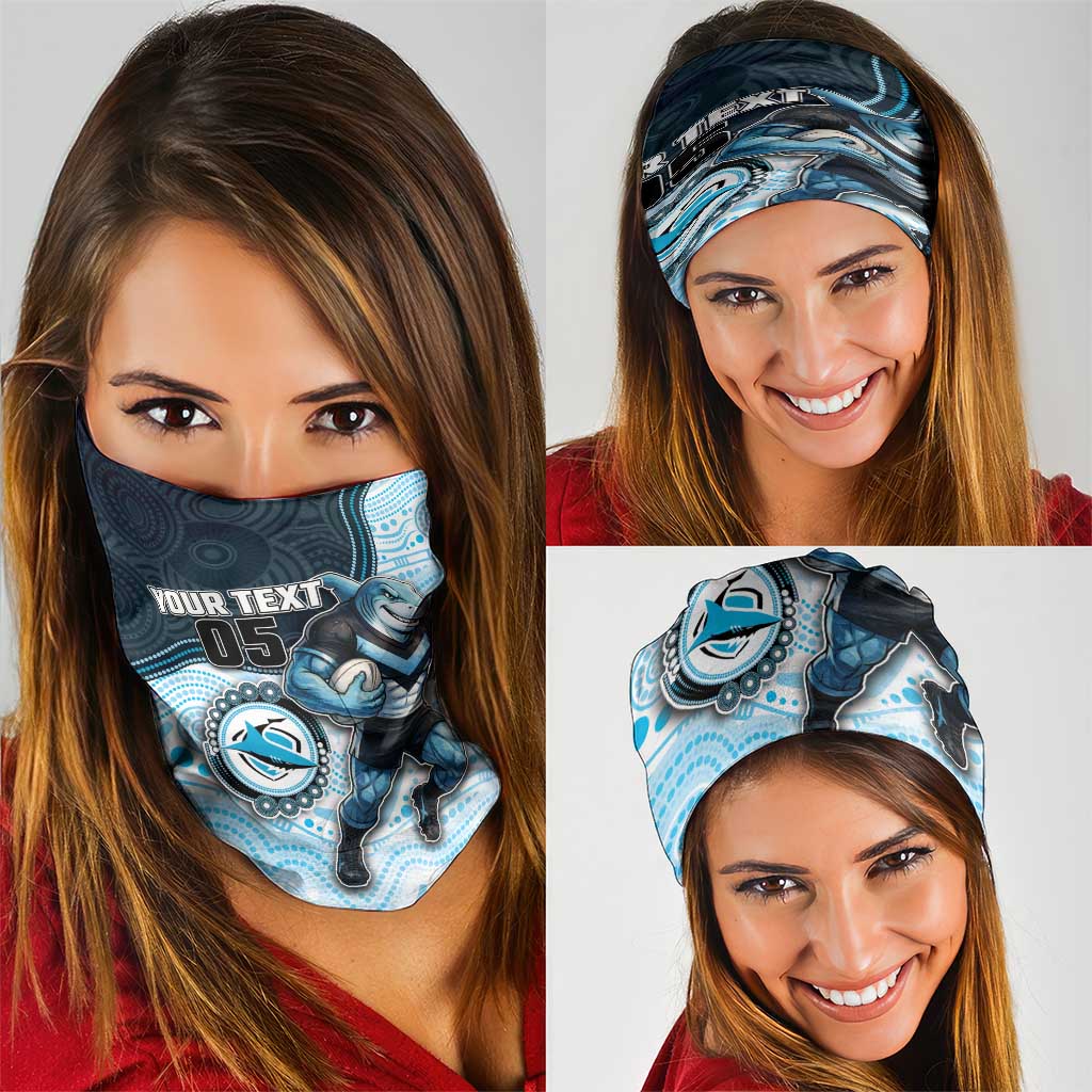 Custom Sharks Neck Gaiter Fish Mascot With Aboriginal Indigenous