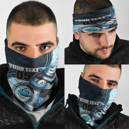 Custom Sharks Neck Gaiter Fish Mascot With Aboriginal Indigenous
