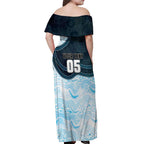 Custom Sharks Off Shoulder Maxi Dress Fish Mascot With Aboriginal Indigenous
