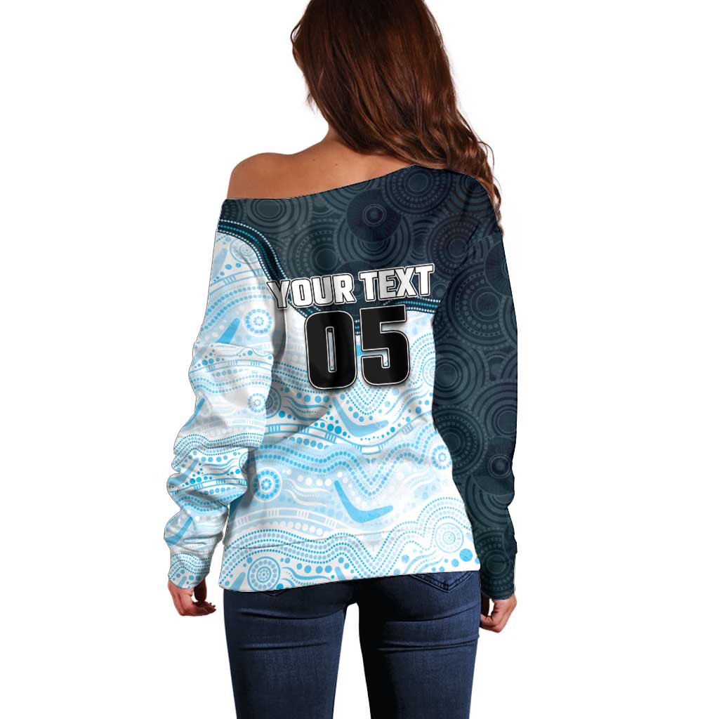 Custom Sharks Off Shoulder Sweater Fish Mascot With Aboriginal Indigenous