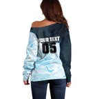 Custom Sharks Off Shoulder Sweater Fish Mascot With Aboriginal Indigenous