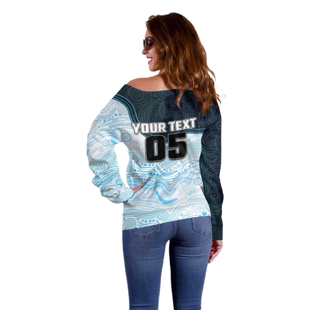 Custom Sharks Off Shoulder Sweater Fish Mascot With Aboriginal Indigenous