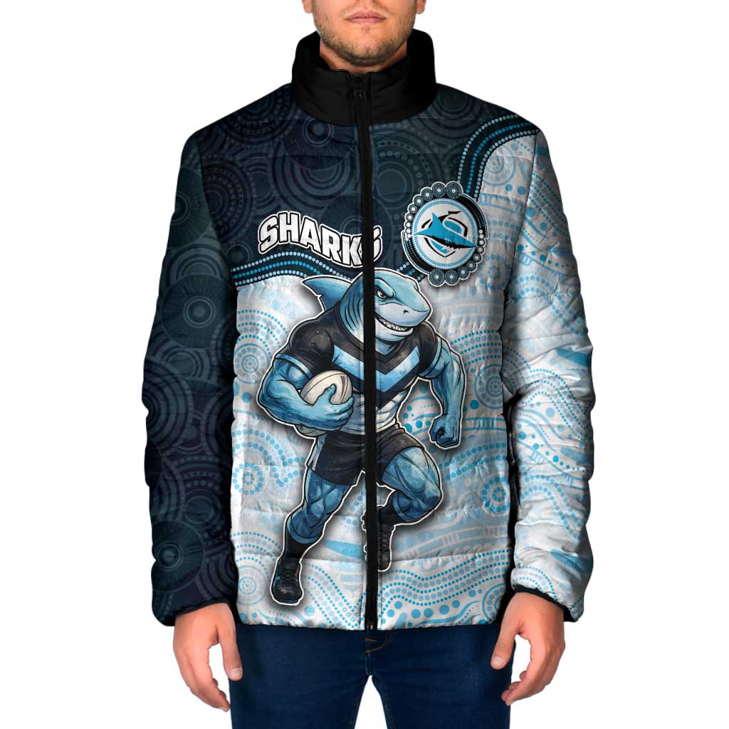Custom Sharks Padded Jacket Fish Mascot With Aboriginal Indigenous