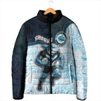 Custom Sharks Padded Jacket Fish Mascot With Aboriginal Indigenous