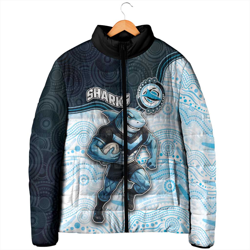 Custom Sharks Padded Jacket Fish Mascot With Aboriginal Indigenous