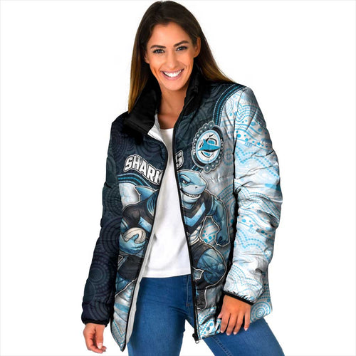Custom Sharks Padded Jacket Fish Mascot With Aboriginal Indigenous