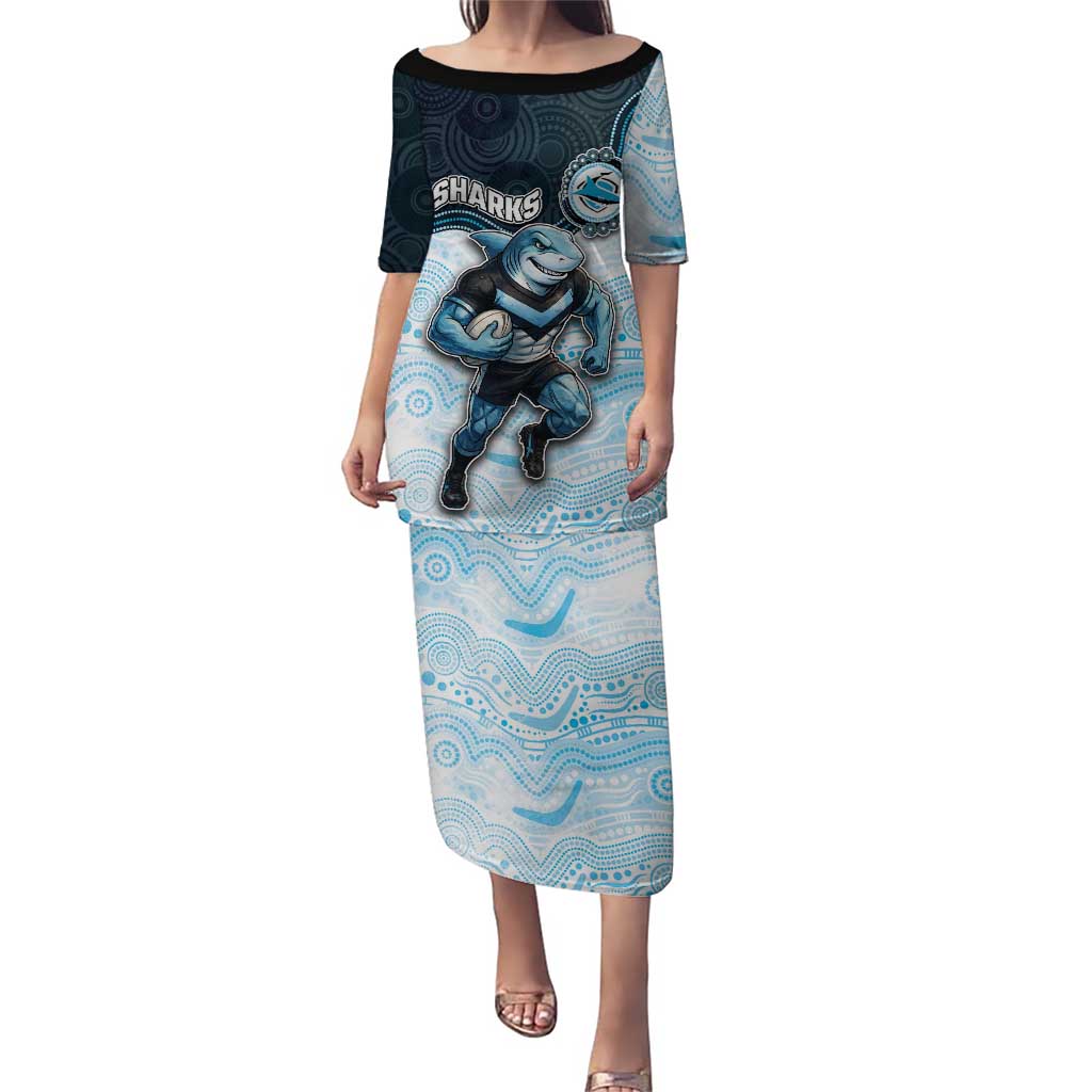 Custom Sharks Puletasi Fish Mascot With Aboriginal Indigenous