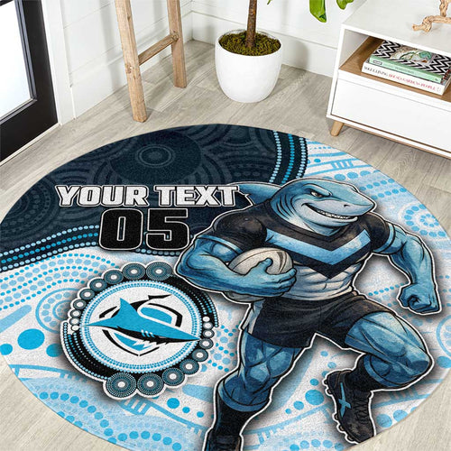 Custom Sharks Round Carpet Fish Mascot With Aboriginal Indigenous
