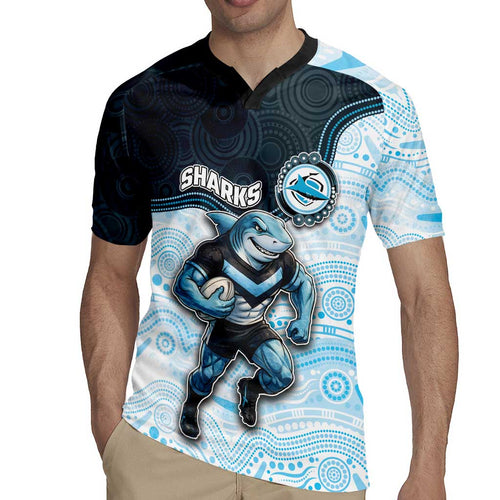 Custom Sharks Rugby Jersey Fish Mascot With Aboriginal Indigenous