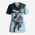 Custom Sharks Scrub Top Fish Mascot With Aboriginal Indigenous