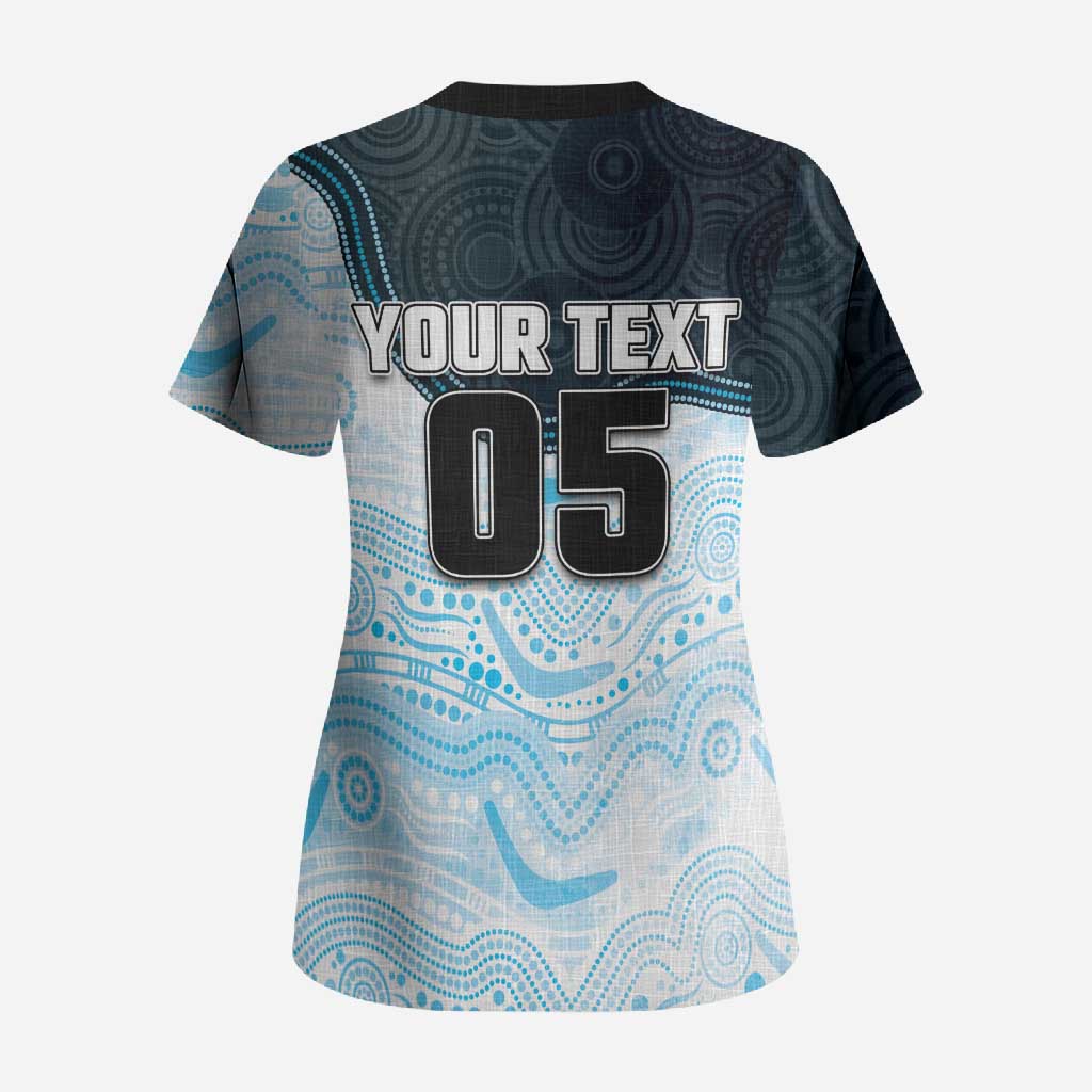 Custom Sharks Scrub Top Fish Mascot With Aboriginal Indigenous