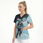 Custom Sharks Scrub Top Fish Mascot With Aboriginal Indigenous