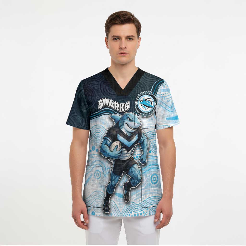 Custom Sharks Scrub Top Fish Mascot With Aboriginal Indigenous