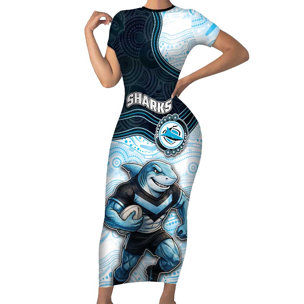 Custom Sharks Short Sleeve Bodycon Dress Fish Mascot With Aboriginal Indigenous