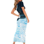 Custom Sharks Short Sleeve Bodycon Dress Fish Mascot With Aboriginal Indigenous