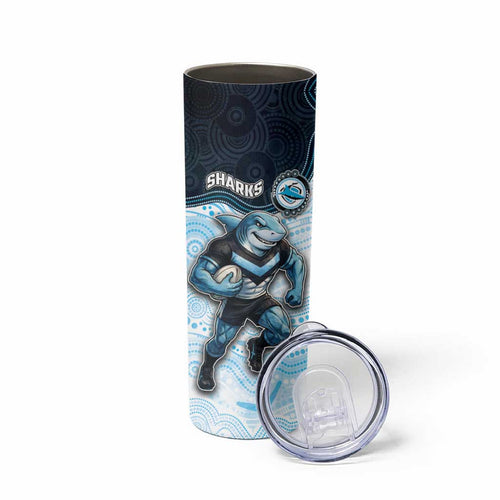 Custom Sharks Skinny Tumbler Fish Mascot With Aboriginal Indigenous