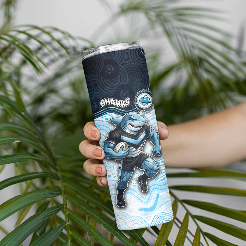 Custom Sharks Skinny Tumbler Fish Mascot With Aboriginal Indigenous