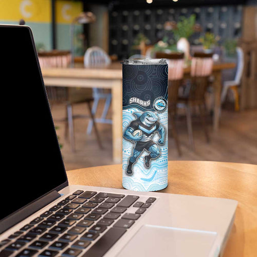 Custom Sharks Skinny Tumbler Fish Mascot With Aboriginal Indigenous