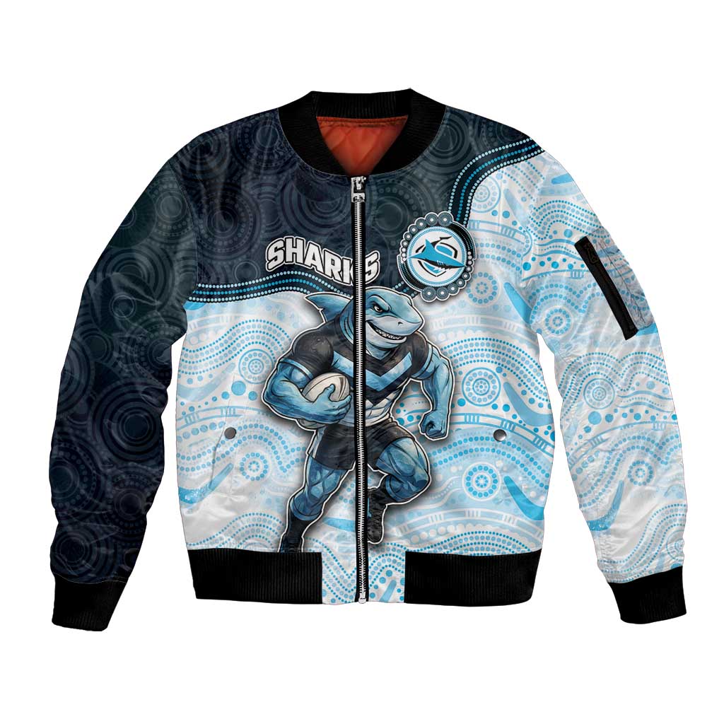 Custom Sharks Sleeve Zip Bomber Jacket Fish Mascot With Aboriginal Indigenous