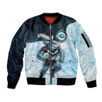 Custom Sharks Sleeve Zip Bomber Jacket Fish Mascot With Aboriginal Indigenous
