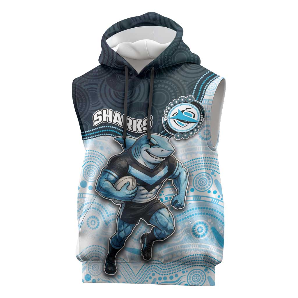 Custom Sharks Sleeveless Hoodie Fish Mascot With Aboriginal Indigenous