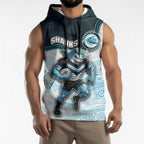 Custom Sharks Sleeveless Hoodie Fish Mascot With Aboriginal Indigenous