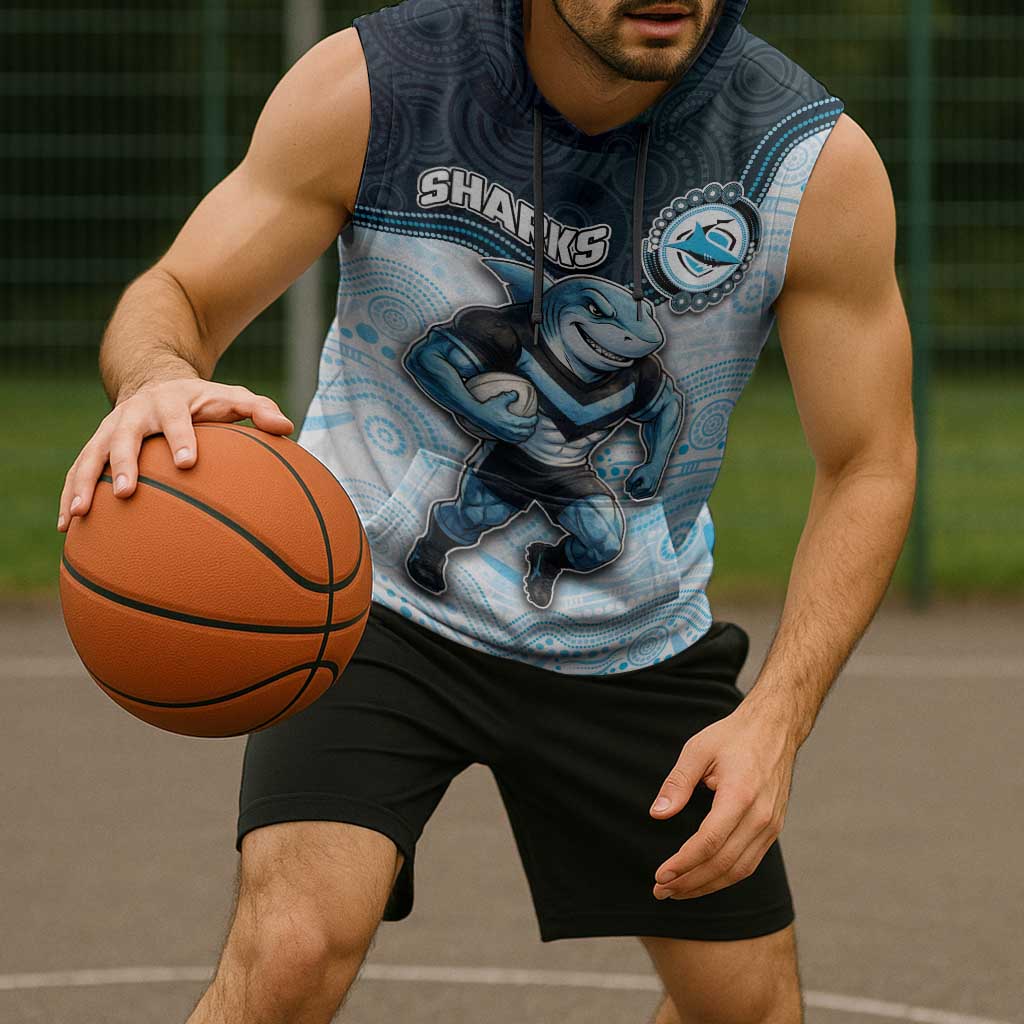 Custom Sharks Sleeveless Hoodie Fish Mascot With Aboriginal Indigenous