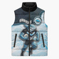 Custom Sharks Sleeveless Puffer Jacket Fish Mascot With Aboriginal Indigenous