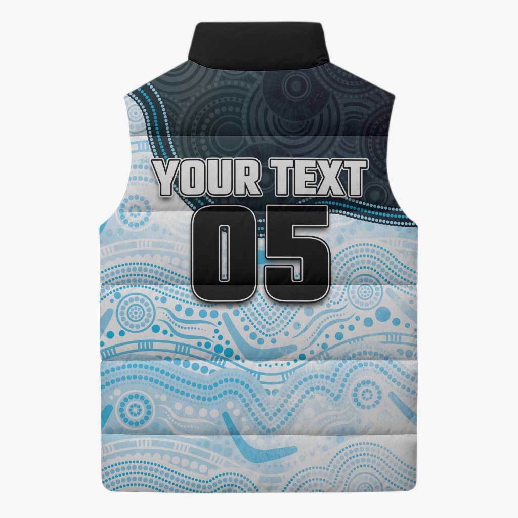 Custom Sharks Sleeveless Puffer Jacket Fish Mascot With Aboriginal Indigenous
