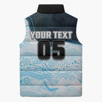 Custom Sharks Sleeveless Puffer Jacket Fish Mascot With Aboriginal Indigenous