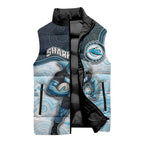 Custom Sharks Sleeveless Puffer Jacket Fish Mascot With Aboriginal Indigenous