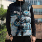 Custom Sharks Sleeveless Puffer Jacket Fish Mascot With Aboriginal Indigenous