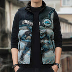 Custom Sharks Sleeveless Puffer Jacket Fish Mascot With Aboriginal Indigenous
