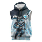 Custom Sharks Sleeveless Zip Hoodie Fish Mascot With Aboriginal Indigenous