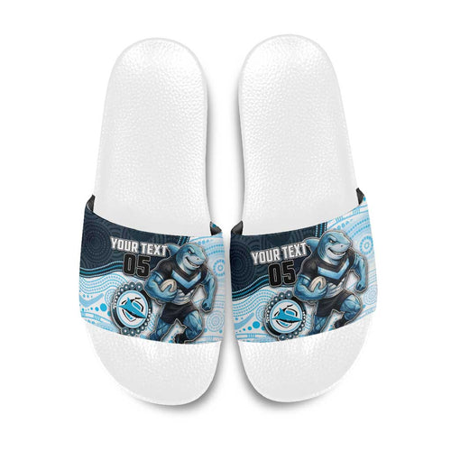 Custom Sharks Slide Sandals Fish Mascot With Aboriginal Indigenous