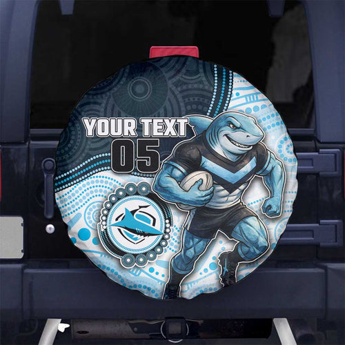 Custom Sharks Spare Tire Cover Fish Mascot With Aboriginal Indigenous