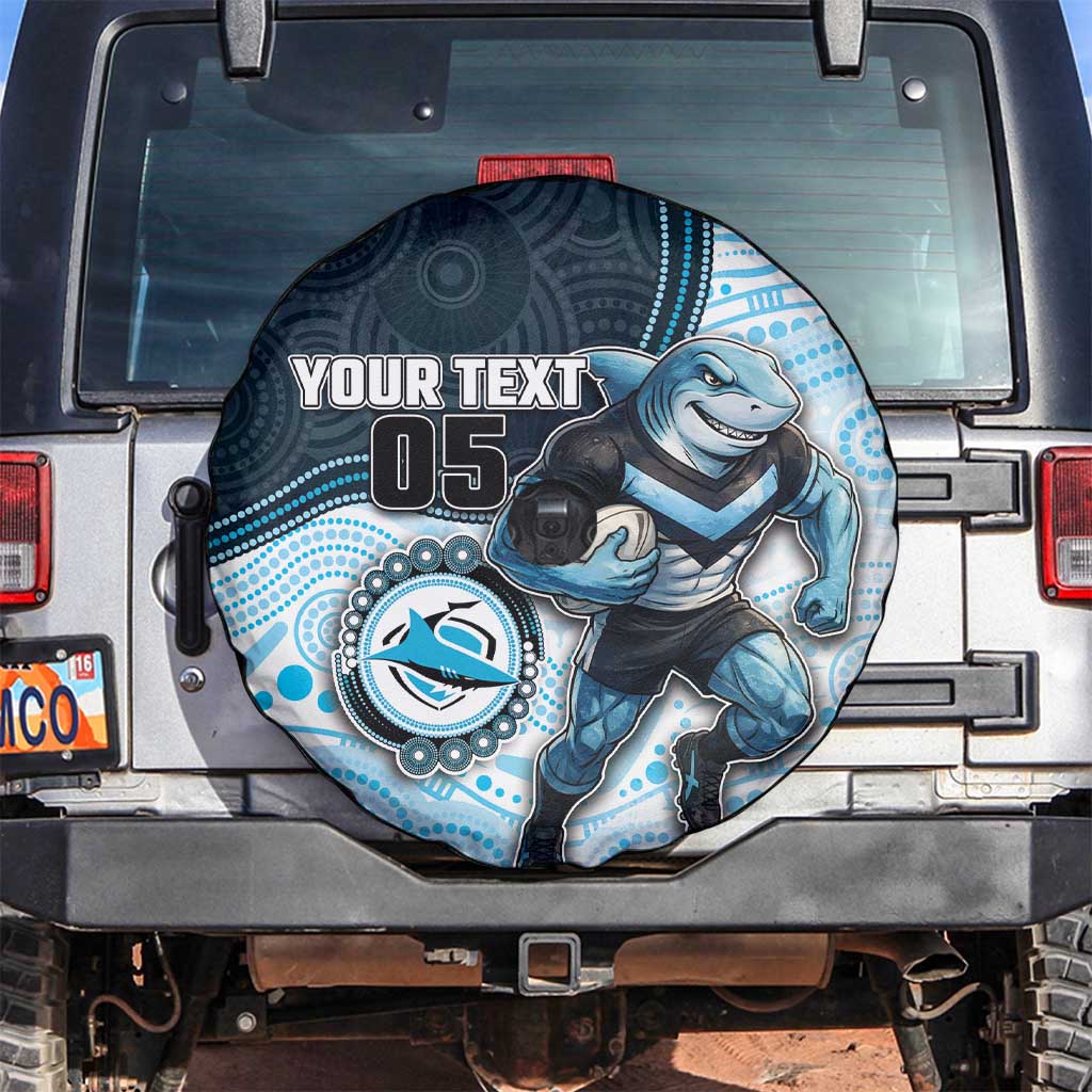 Custom Sharks Spare Tire Cover Fish Mascot With Aboriginal Indigenous